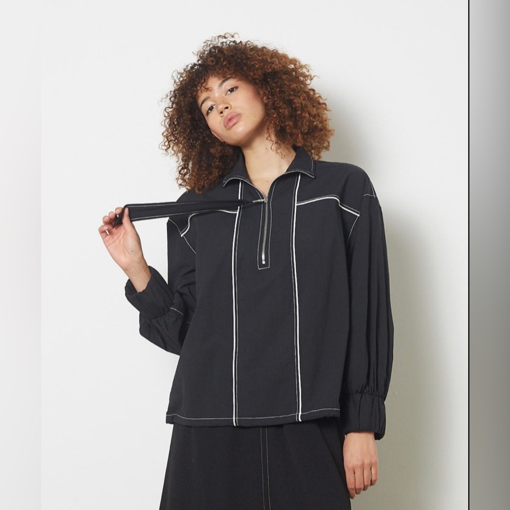 GANNI High-Neck Zipped Organic Cotton-Blend Oversized Anorak - L/XL